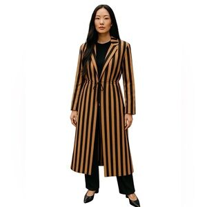 Topshop Women’s Black/Brown Size 8 Striped Duster Tie Waist